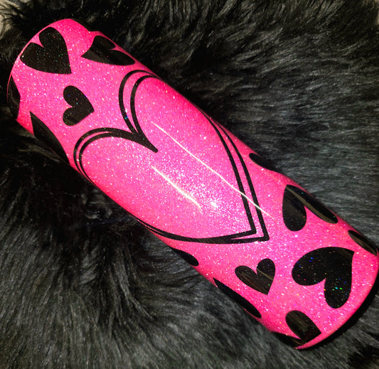 30oz Pink with Black Hearts Tumbler